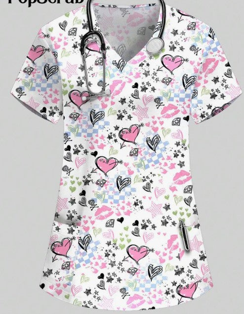 Solara Print V-Neck Scrub Top