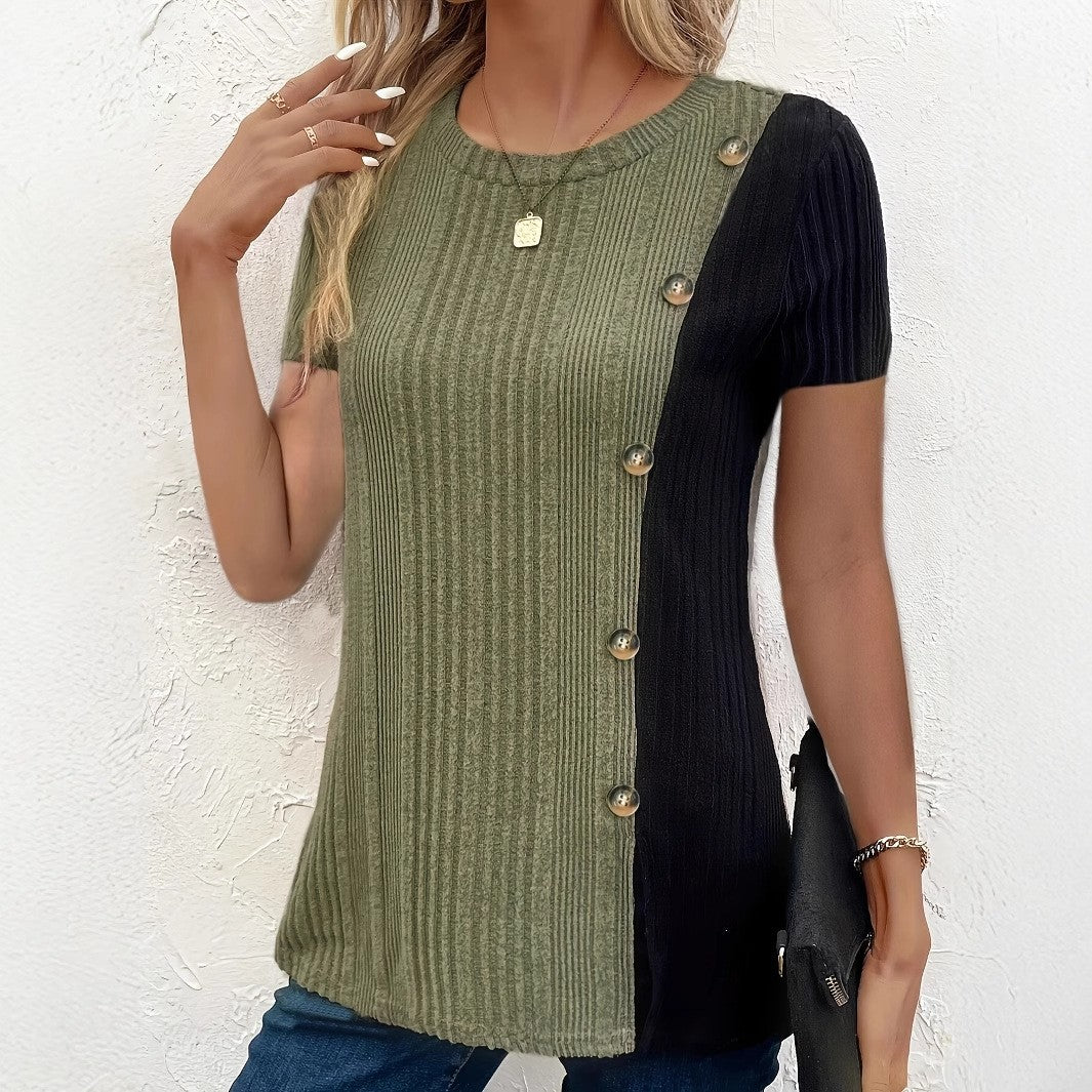 Evora Contrast-Button Pullover