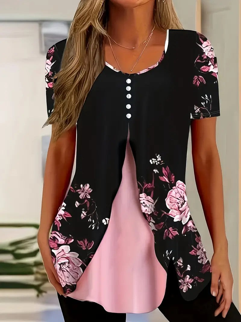 Kaia Layered Effect V-Neck Tee